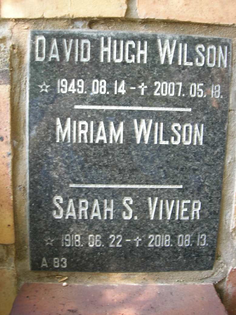 WILSON David Hugh 1949-2007 &amp; Miriam :: VIVIER Sarah S. 1918-2018