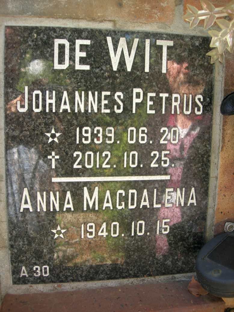 WIT Johannes Petrus, de 1939-2012 &amp; Anna Magdalena 1940-