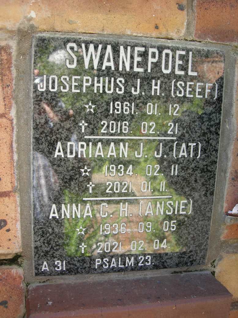 SWANEPOEL Adriaan J.J. 1934-2012 :: SWANEPOEL Anna C.H. 1936-2021