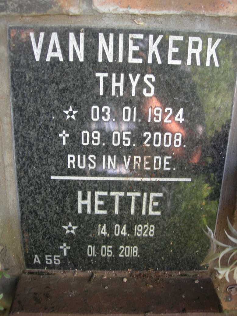 NIEKERK Thys, van 1924-2008 &amp; Hettie 1928-2018