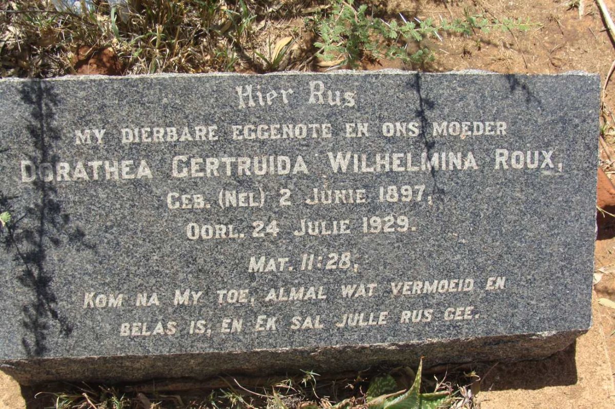 ROUX Dorathea Gertruida Wilhelmina nee NEL 1897-1929