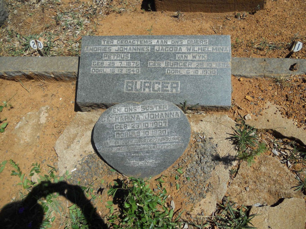 BURGER Andries Johannes Petrus 1875-1940 &amp; Jacoba Wilhelmina van Wyk BURGER 1882-1930