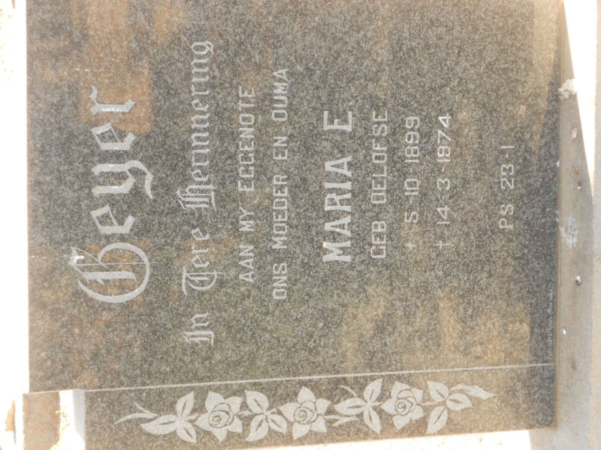BEYER Maria E. nee OELOFSE 1899-1974