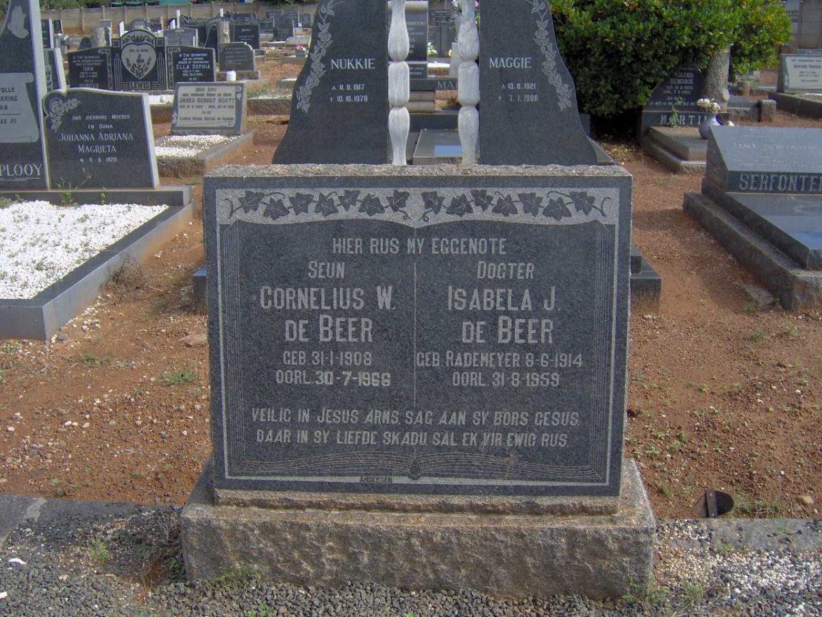 BEER Cornelius W., de 1908-1966 &amp; Isabela J. RADEMEYER 1914-1959