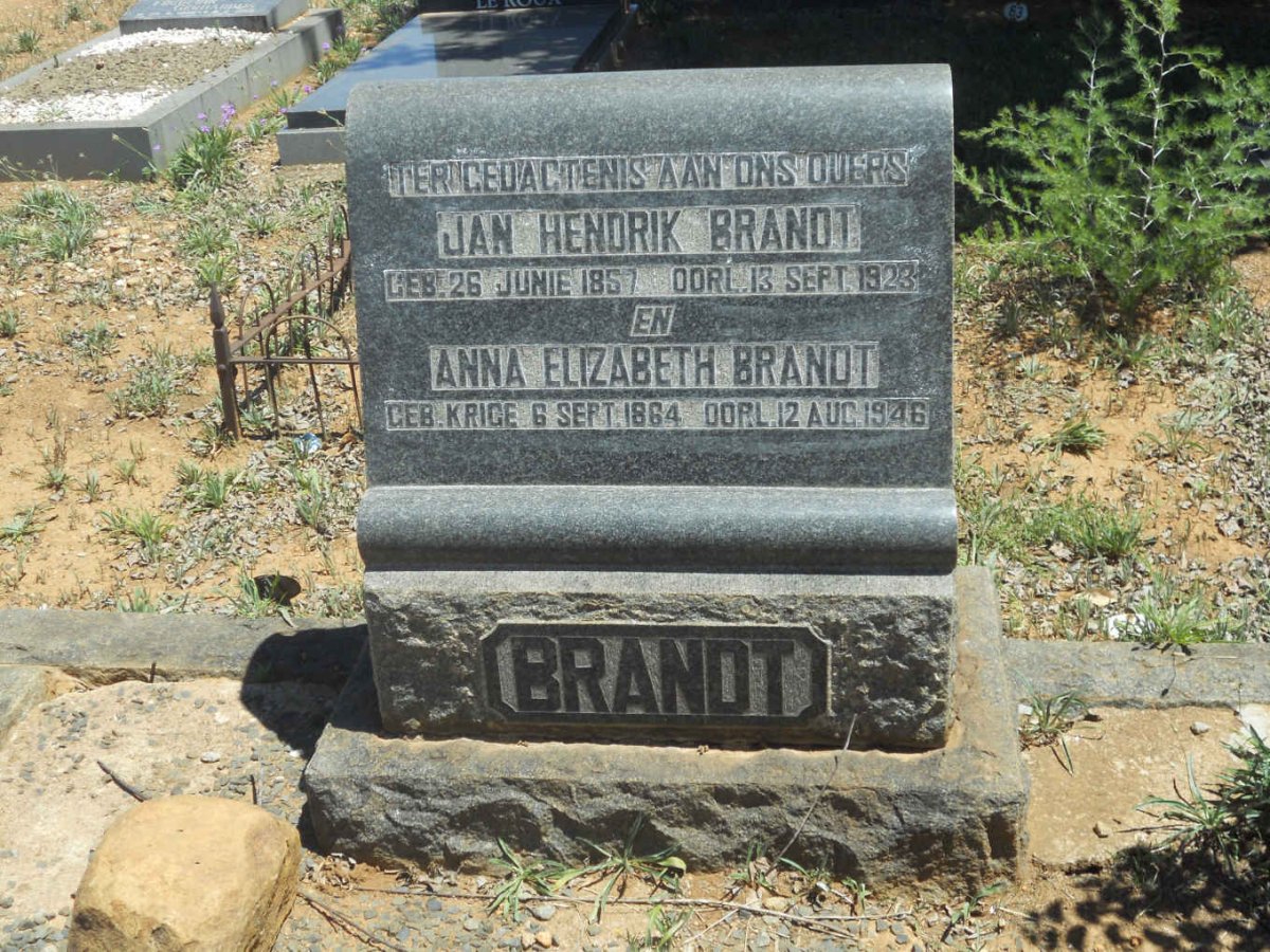 BRANDT Jan Hendrik 1857-1923 &amp; Anna Elizabeth KRIGE 1864-1946