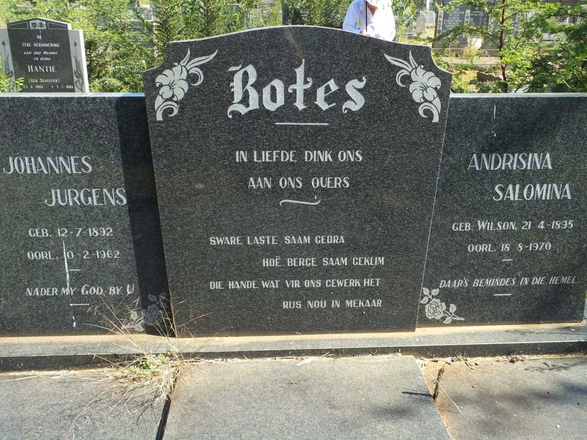 BOTES Johannes Jurgens 1892-1962 &amp; Andrisina Salomina WILSON 1895-1970