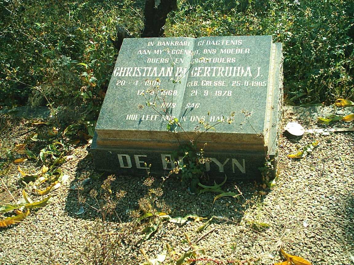 BRUYN Christiaan M., de 1908-1968 &amp; Gertruida J. GRESSE 1905-1978
