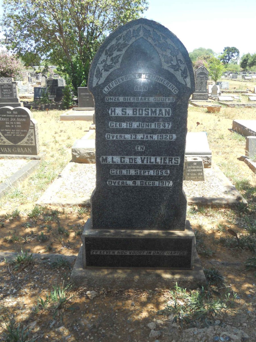 BOSMAN H.S. 1847-1920 &amp; M.L.G. DE VILLIERS 1854-1917