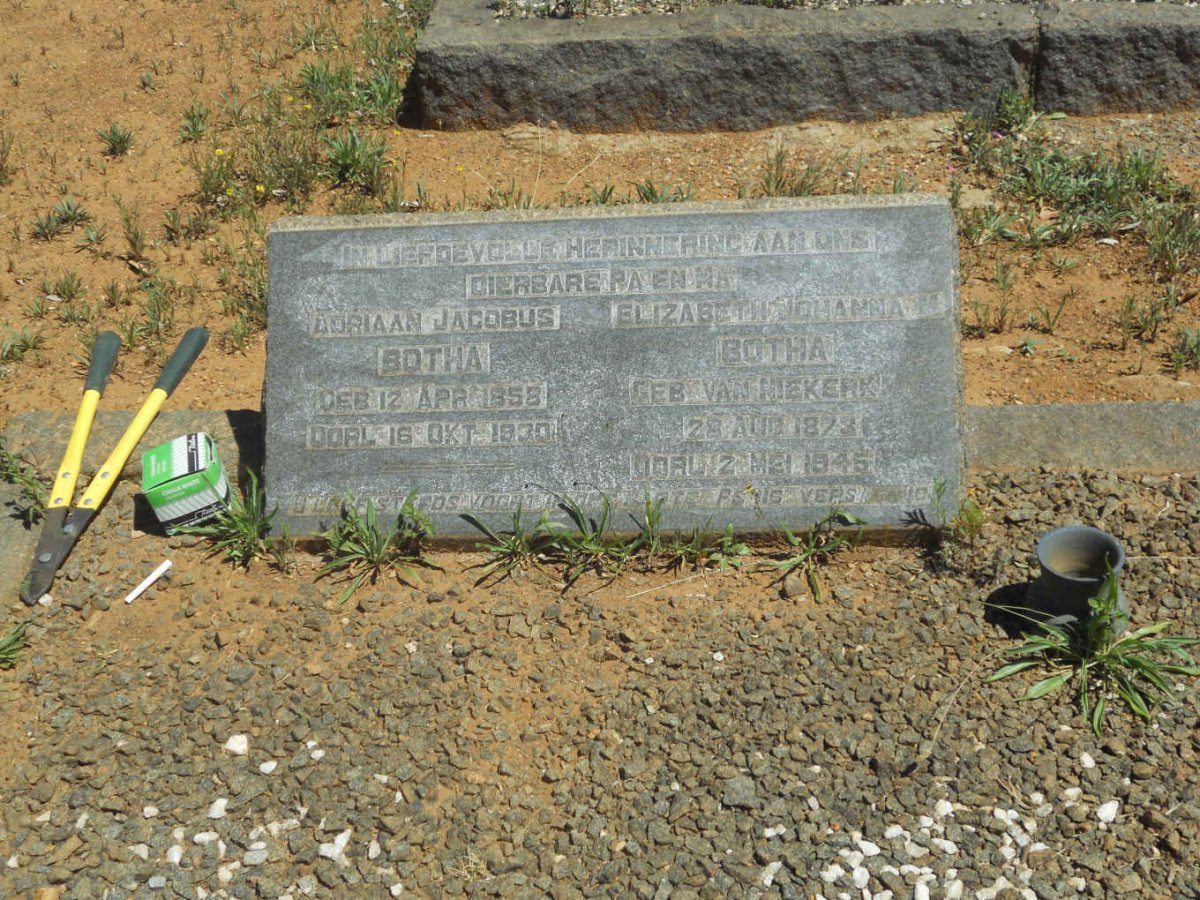 BOTHA  Adriaan Jacobus 1858-1930 &amp; Elizabeth Johanna VAN NIEKERK 1873-1945