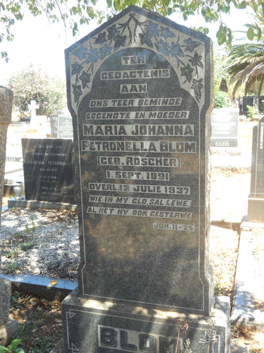 BLOM Maria Johanna Petronella nee ROSCHER 1891-1937