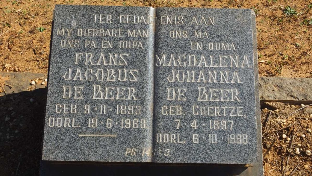 BEER Frans Jacobus, de 1893-1968 &amp; Magdalena Johanna COERTZE 1897-1988