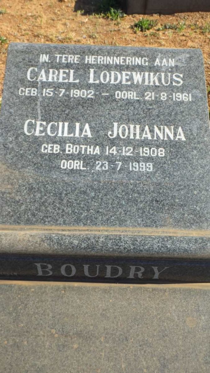 BOUDRY Carel Lodewikus 1902-1961 &amp; Cecilia Johanna BOTHA 1908-1999