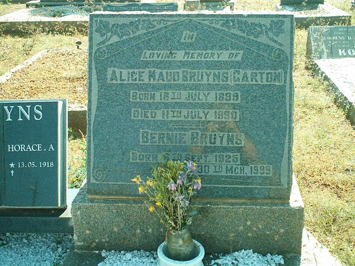 BRUYNS Alice Maud nee GARTON 1899-1990, BRUYNS Bernie 1925-1999