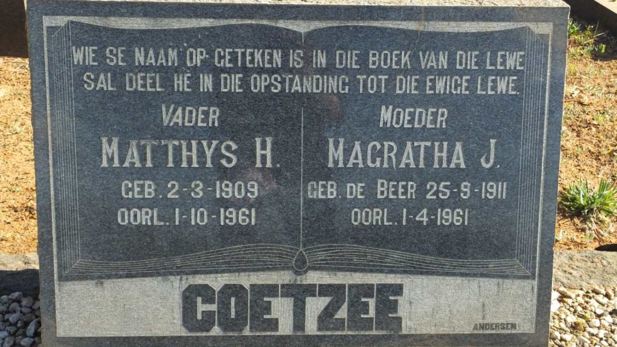 COETZEE Matthys H. 1909-1961 &amp; Magratha J. DE BEER 1911-1961