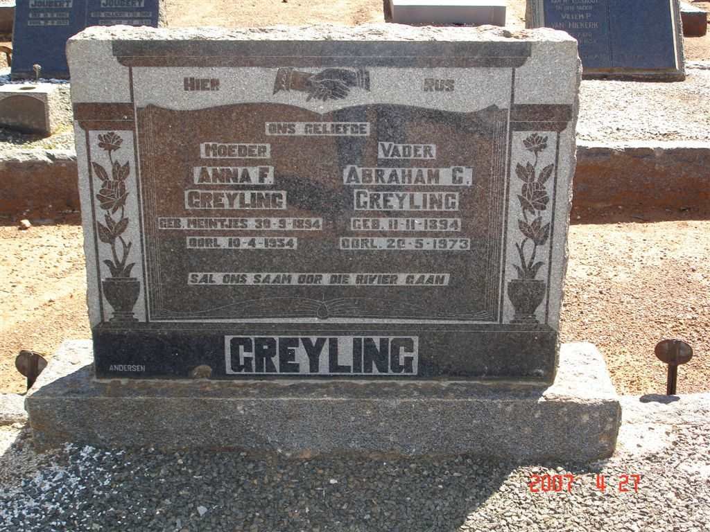 GREYLING Abraham C. 1894-1973 &amp; Anna F. MEINTJES 1894-1934
