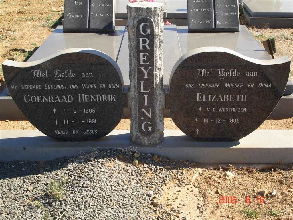 GREYLING Coenraad Hendrik 1905-1991 &amp; Elizabeth VAN DER WESTHUIZEN 1905