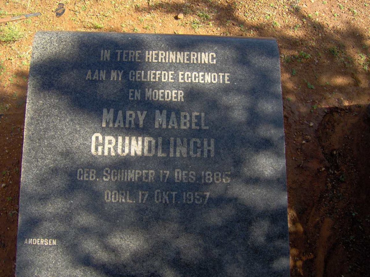 GRUNDLINGH Mary Mabel nee SCHIMPER 1885-1957