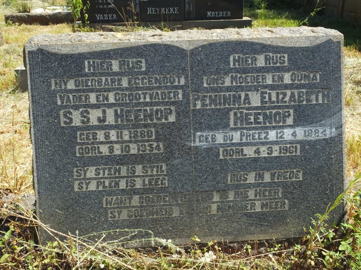 HEENOP S.S.J. 1880-1954 &amp; Peninna Elizabeth DU PREEZ 1884-1961
