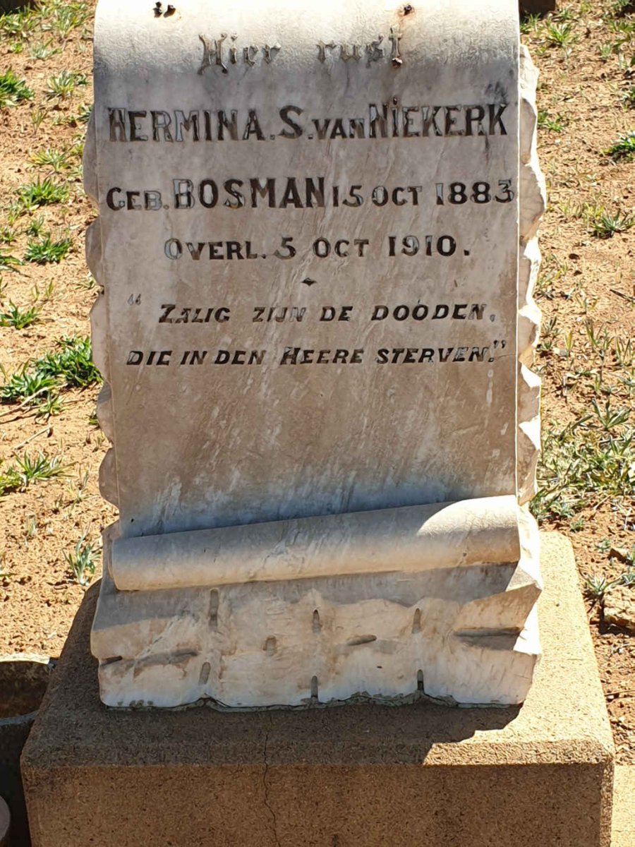 NIEKERK Hermina S., van nee BOSMAN 1883-1910