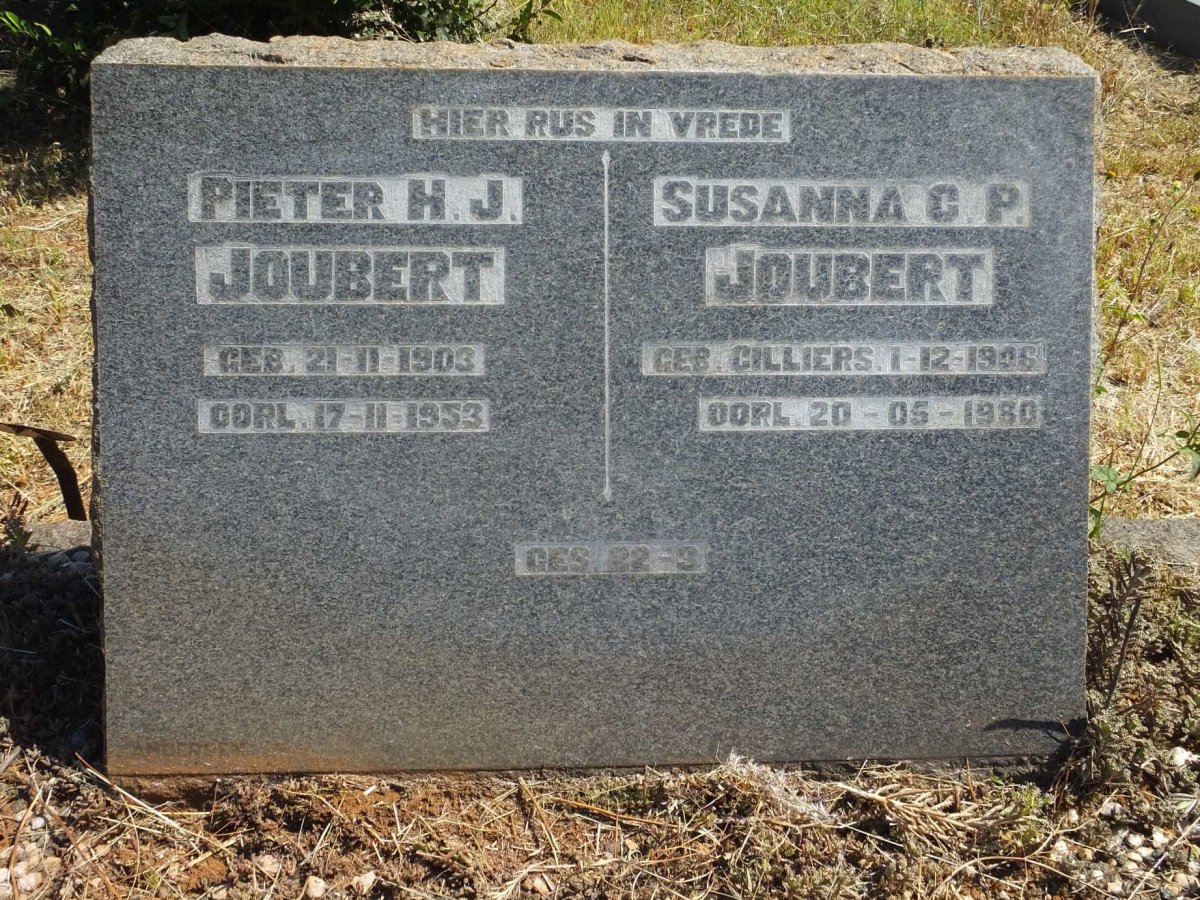 JOUBERT Pieter H.J. 1903-1953 &amp; Susanna C.P. CILLIERS 1906-1980