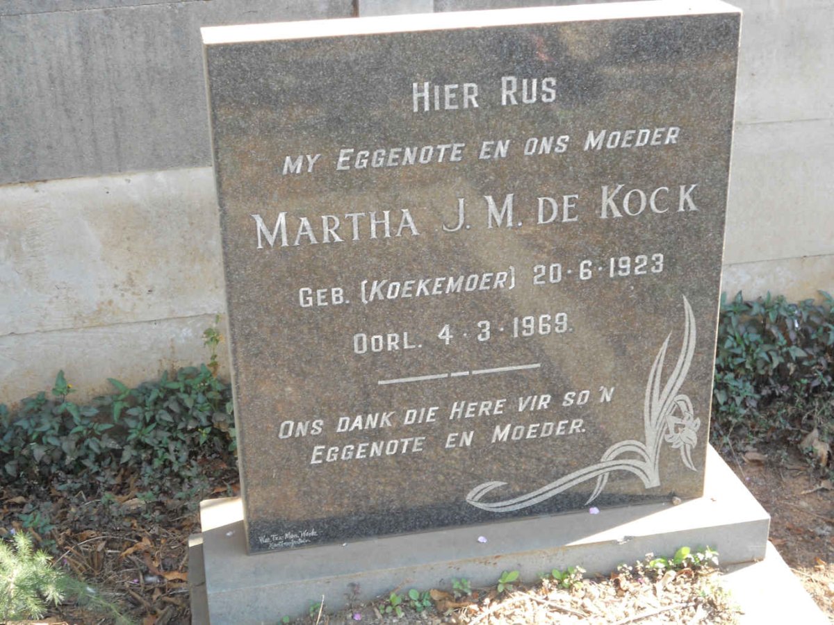 KOCK Martha J.M., de nee KOEKEMOER 1923-1969