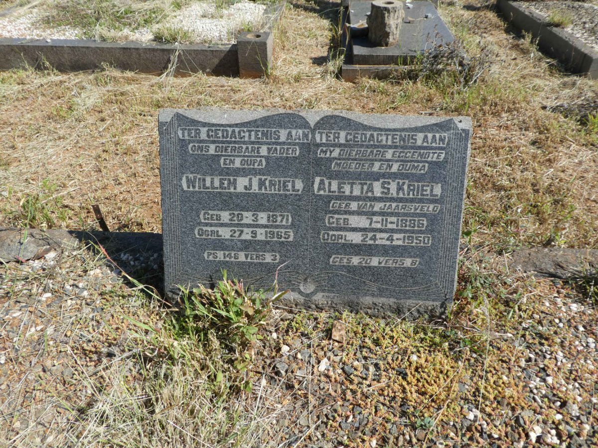 KRIEL Willem J. 1871-1965 &amp; Aletta S. VAN JAARSVELD 1886-1950