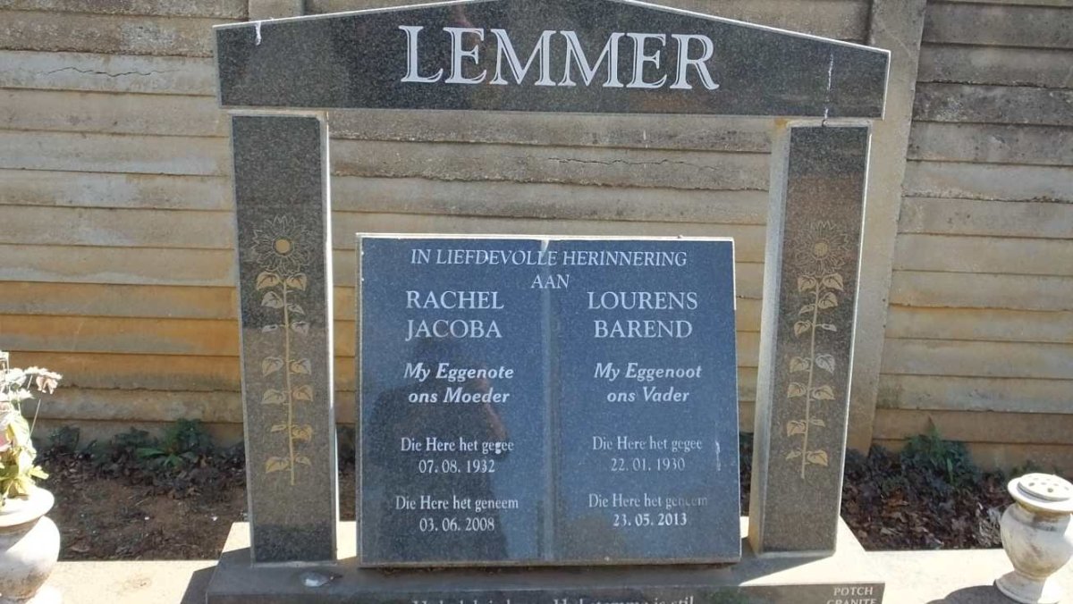 LEMMER Lourens Barend 1930-2013 &amp; Rachel Jacoba 1932-2008