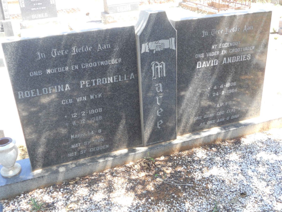 MAREE David Andries 1906-1964 &amp; Roelofina Petronella VAN WYK 1908-1988