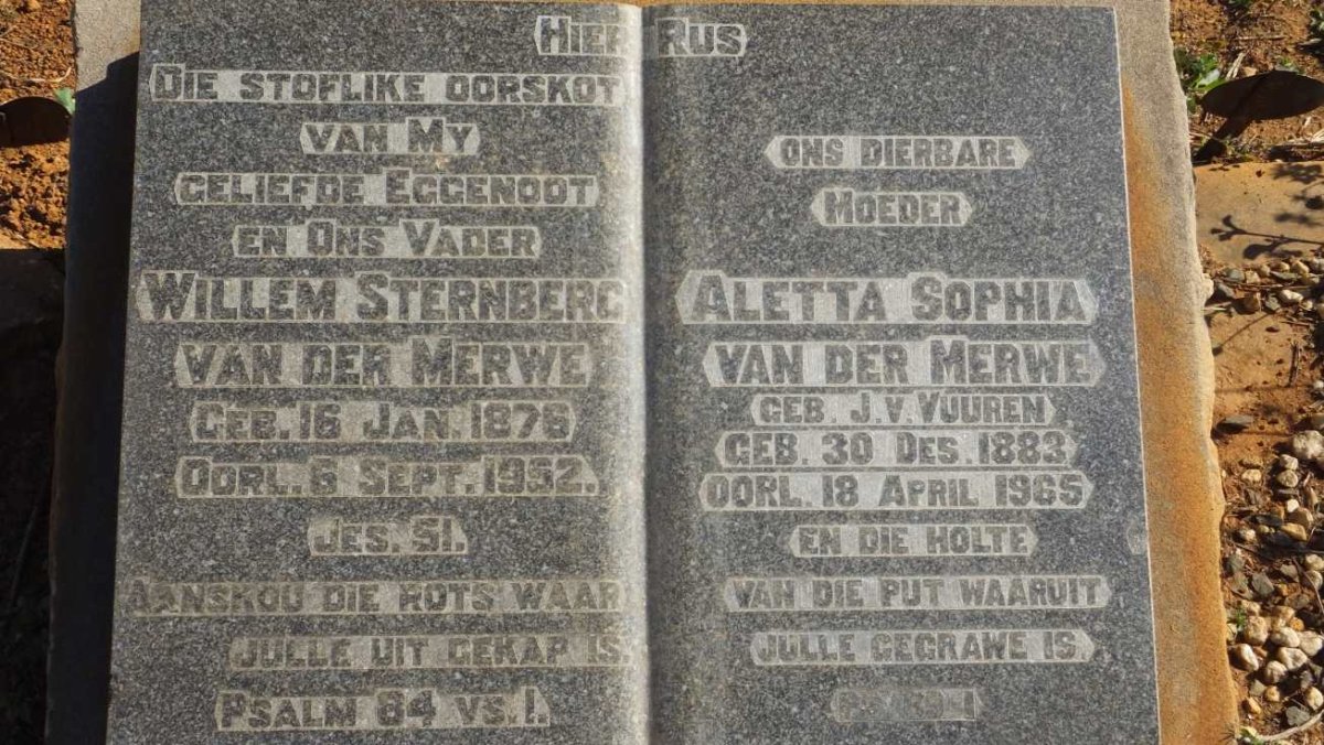 MERWE Willem Sternberg, van der 1876-1952 &amp; Aletta Sophia J.V. VUUREN 1883-1965