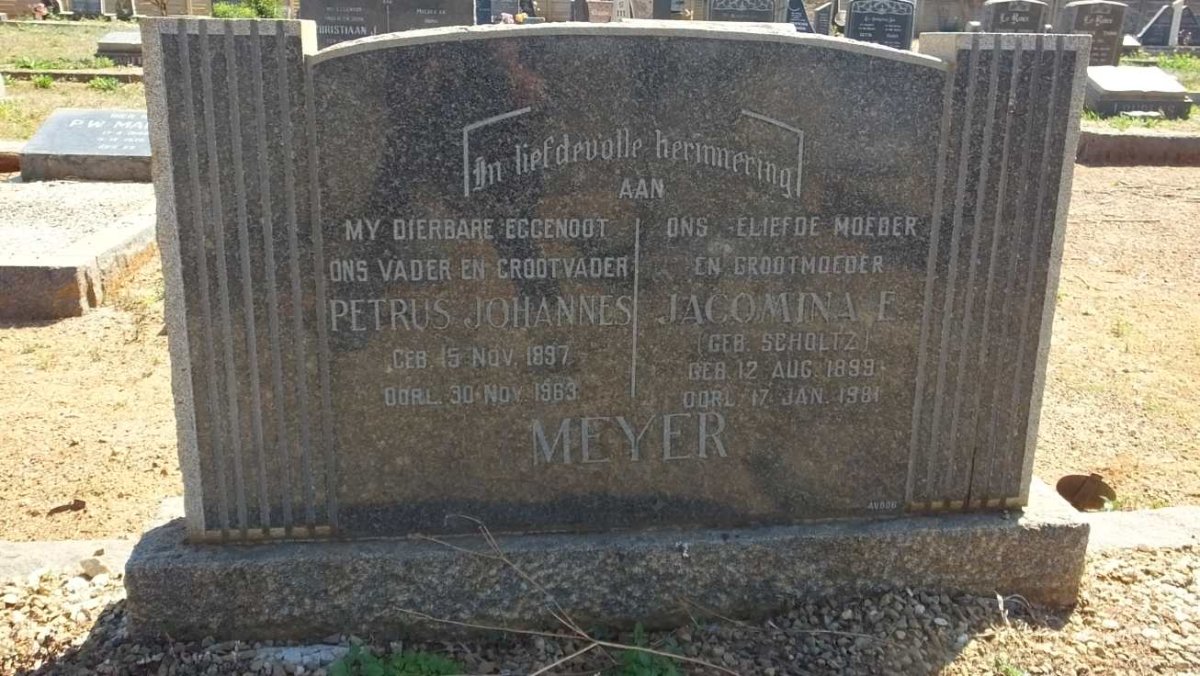 MEYER Petrus Johannes 1897-1963 &amp; Jacomina E. SCHOLTZ 1899-1981