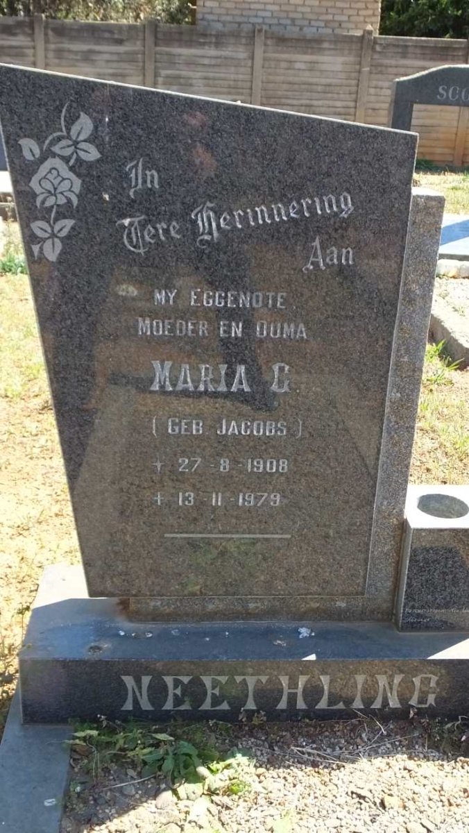 NEETHLING Maria G. nee JACOBS 1908-1979