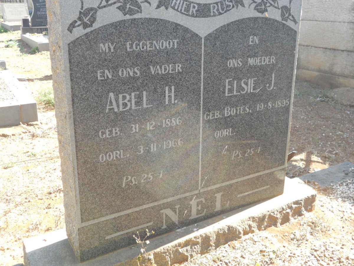 NEL Abel H. 1886-1966 &amp; Elsie J. BOTES 1895-