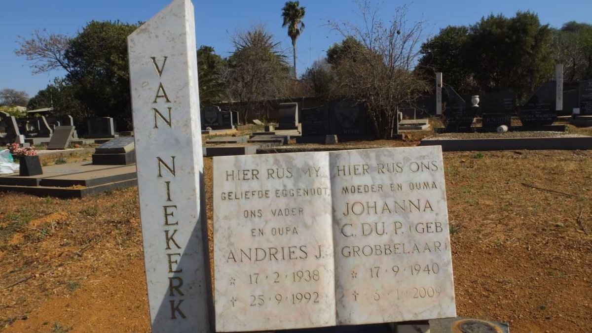 NIEKERK Andries J., van 1938-1992 &amp; Johanna C. du P. GROBBELAAR 1940-2009