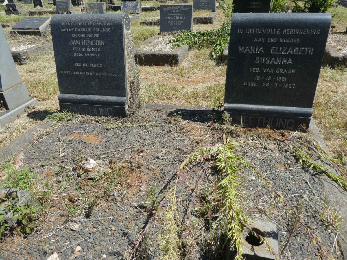 NEETHLING Jan Hendrik 1876-1953 &amp; Maria Elizabeth Susanna VAN GRAAN 1881-1967