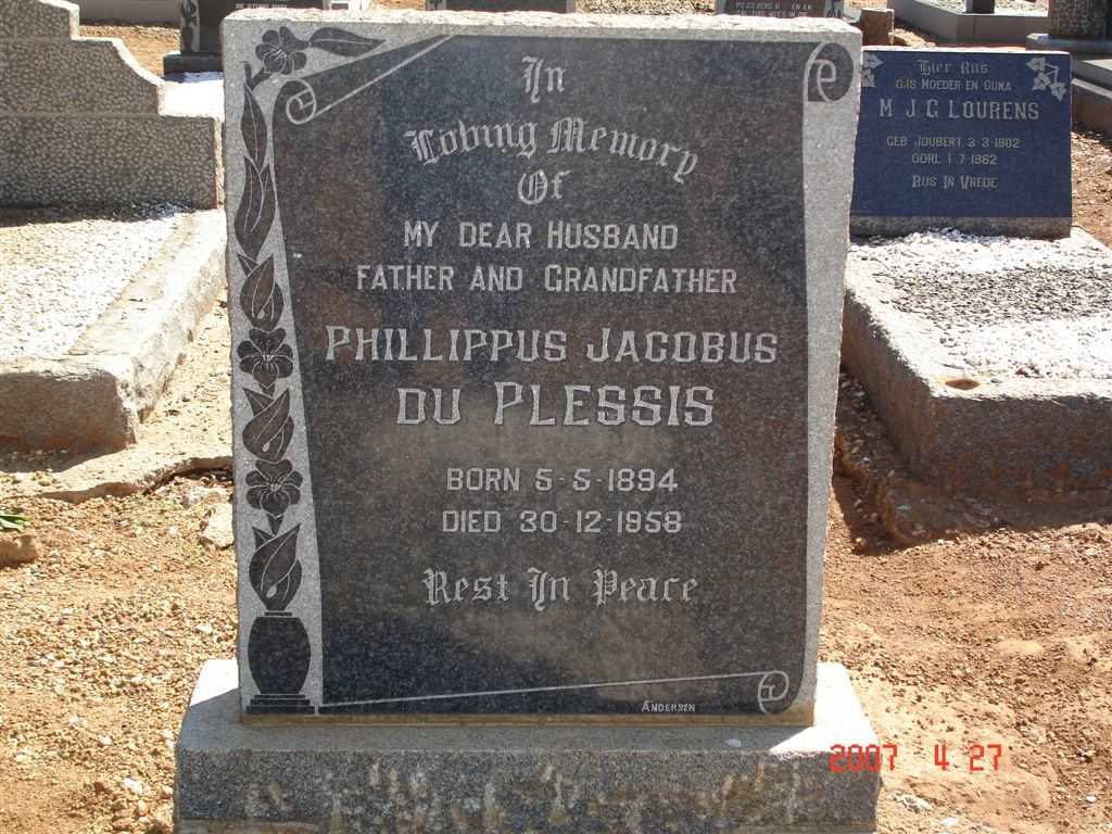 PLESSIS Phillipus Jacobus, du 1894-1958
