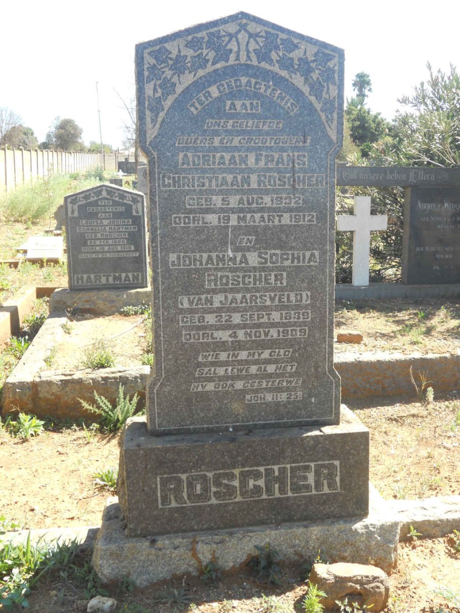 ROSCHER Adriaan Frans Christiaan 1832-1912 &amp; Johanna Sophia VAN JAARSVELD 1839-1909