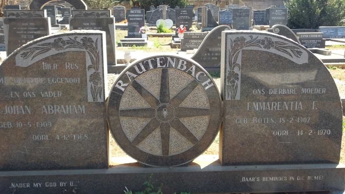 RAUTENBACH Johan Abraham 1909-1968 &amp; Emmarentia F. BOTES 1907-1970