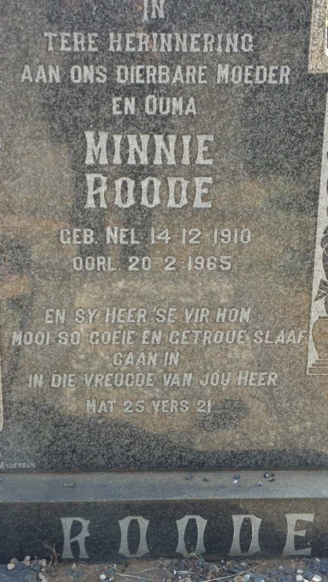 ROODE Minnie nee NEL 1910-1965