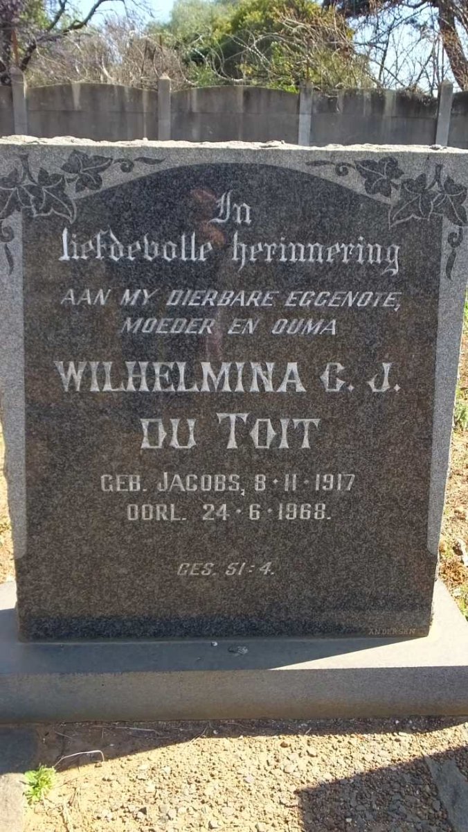 TOIT Wilhelmina C.J., du nee JACOBS 1917-1968