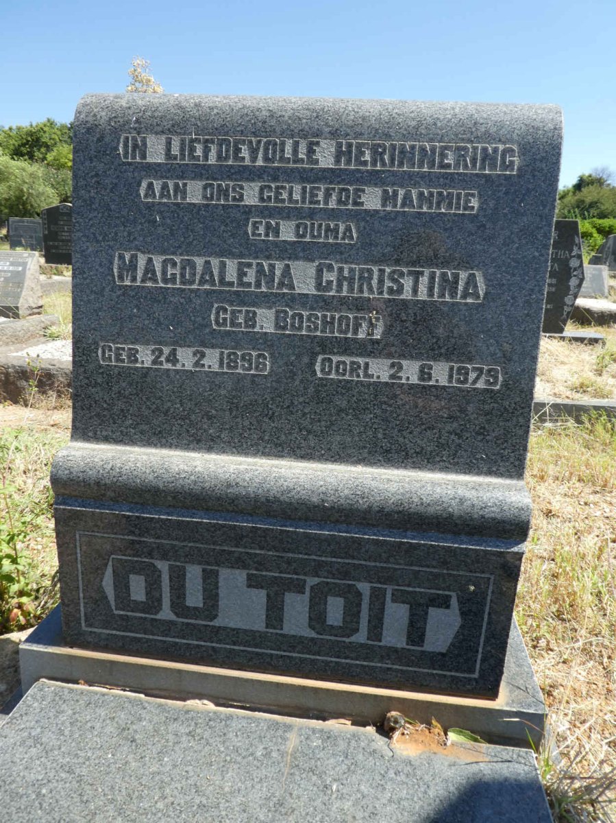 TOIT Magdalena Christina, du nee BOSHOFF 1896-1979
