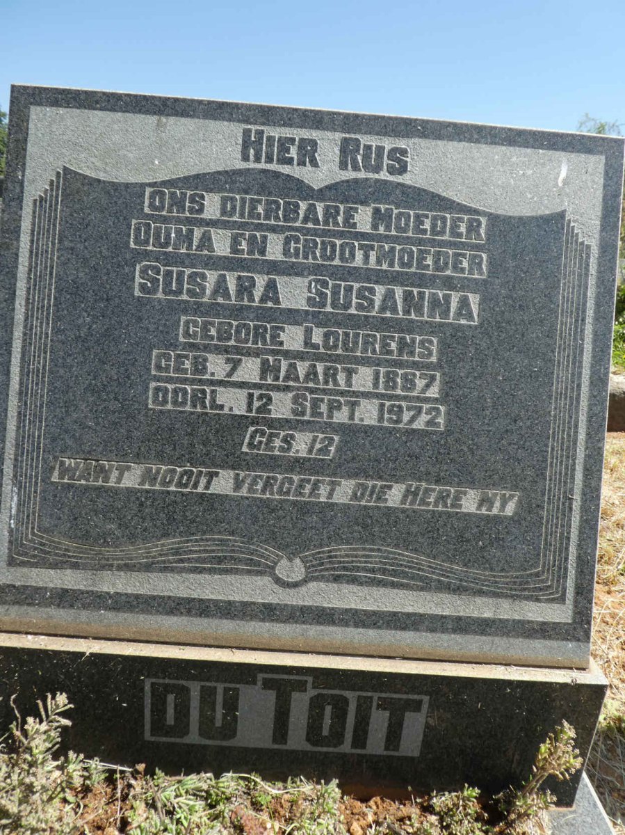 TOIT Susara Susanna, du nee LOURENS 1887-1972