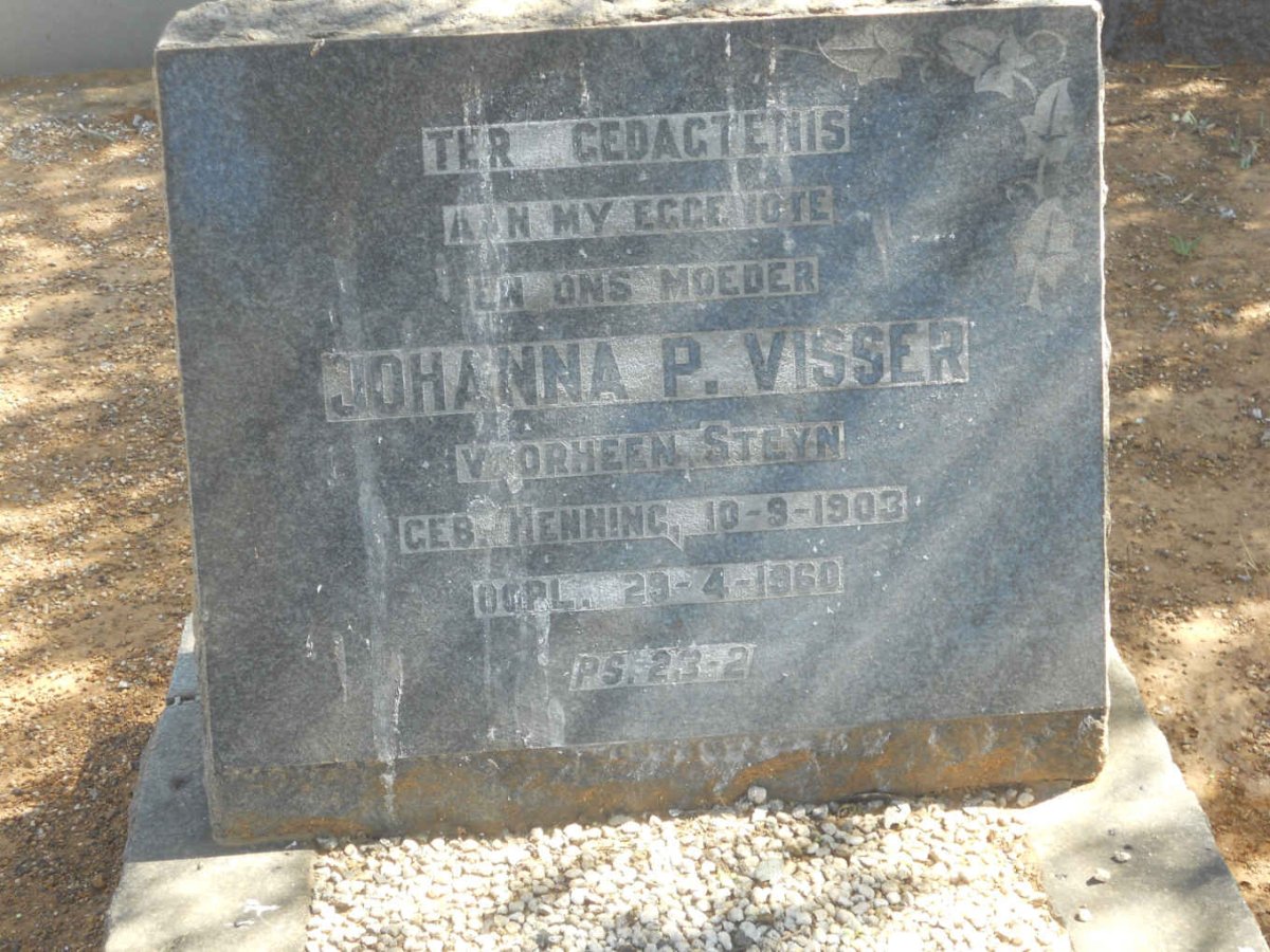VISSER Johanna P. voorheen STEYN nee HENNING 1903-1960