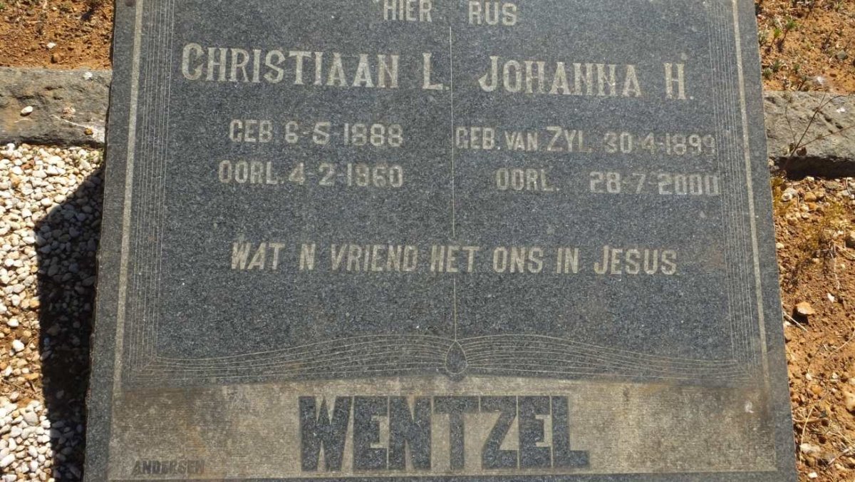 WENTZEL Christiaan L. 1888-1960 &amp; Johanna H. van ZYL 1899-2000