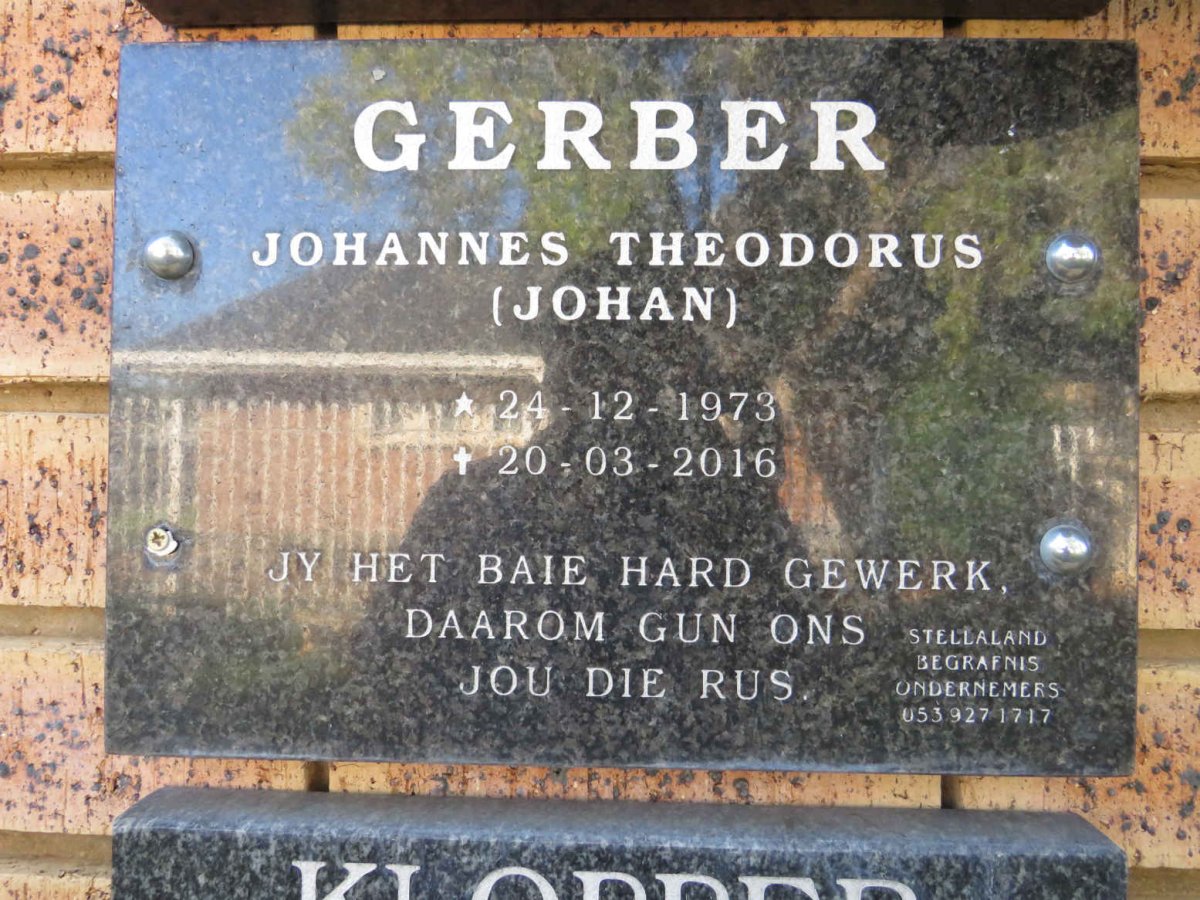 GERBER Johannes Theodorus 1973-2016