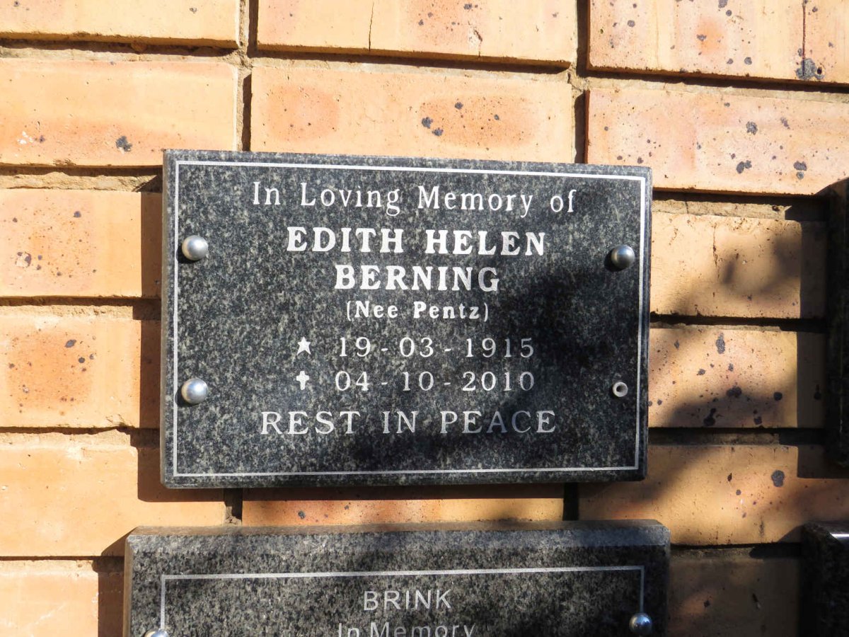 BERNING Edith Helen nee PENTZ 1915-2010