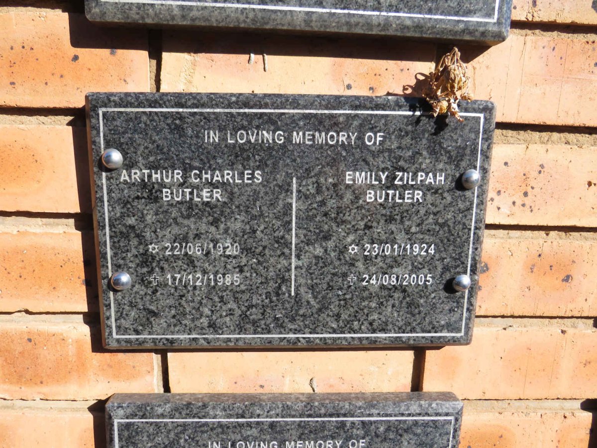 BUTLER Arthur Charles 1920-1985 & Emily Zilpah 1924-2005