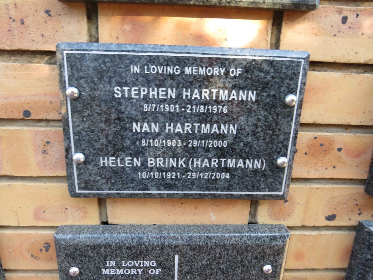 HARTMANN Stephen 1901-1976 & Nan 1903-2000 :: BRINK Helen nee HARTMANN 1921-2004
