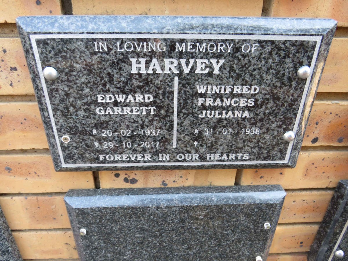 HARVEY Edward Garrett 1937-2017 & Winifred Frances Juliana 1938- 