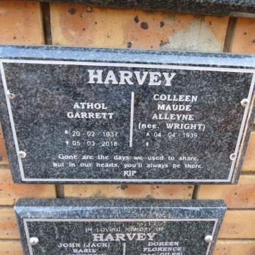 HARVEY Athol Garrett 1937-2018 & Colleen Maud Alleyne WRIGHT 1939- 
