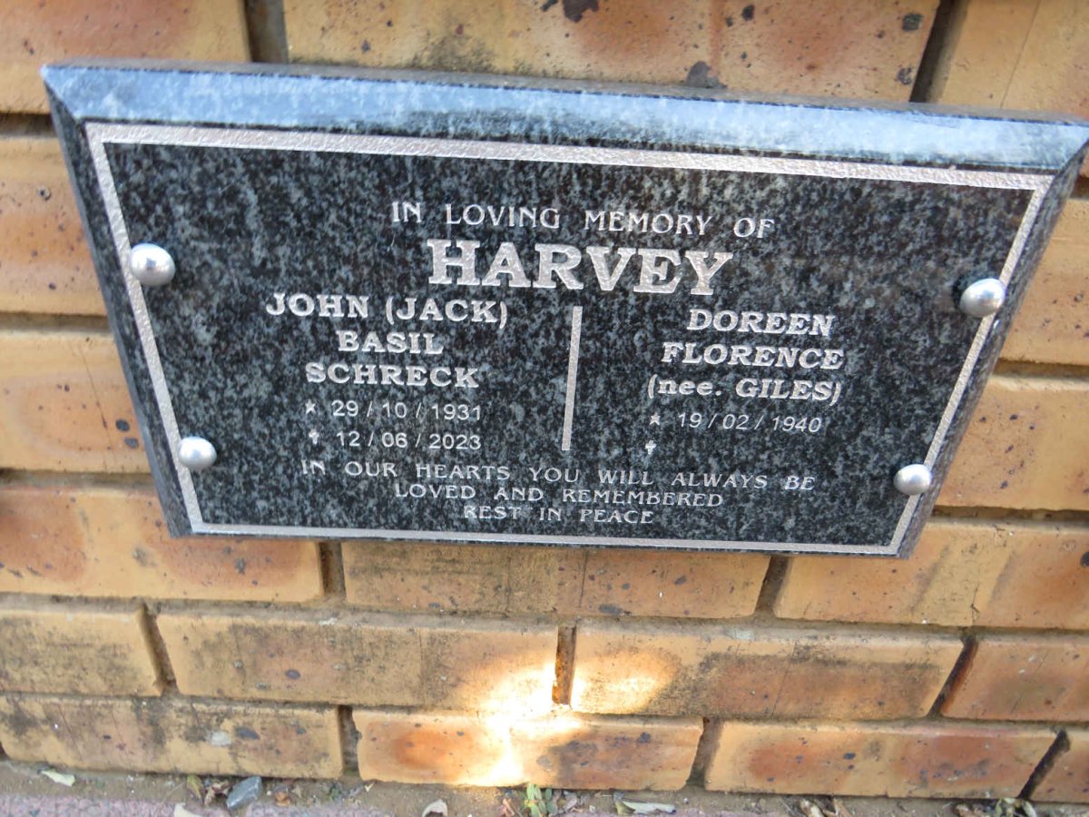HARVEY John Basil Schreck 1931-2023 & Doreen Florence GILES 1940- 